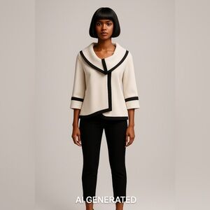 S Michael Tyler vintage asymmetrical A line swing blazer in classic white/black